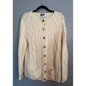 VTG Handmade Burberrys M/L 38 Fisherman Wool Cardigan England 
HEAVY Wood Button